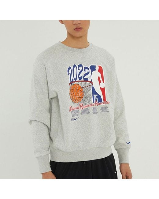 Nike Gray Nba Eam 31 Courtside Logo Printing Fleece Stay Warm Knit Pullover Round Neck for men