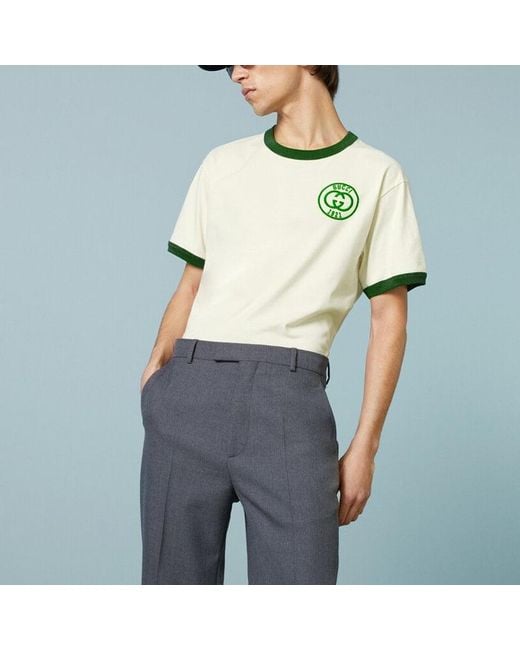 Gucci White Cotton Jersey T-Shirt With Embroidery 'Off' for men