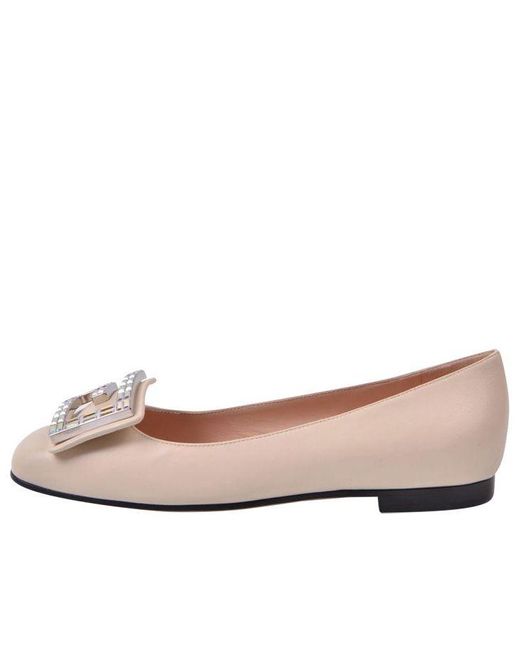 Gucci Pink Leather Ballet Flat With Crystal G