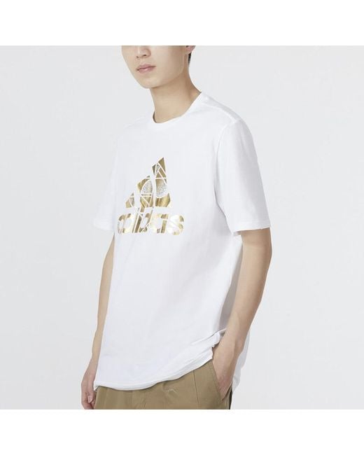 Adidas White Large Logo Printing Casual Round Neck Short Sleeve for men