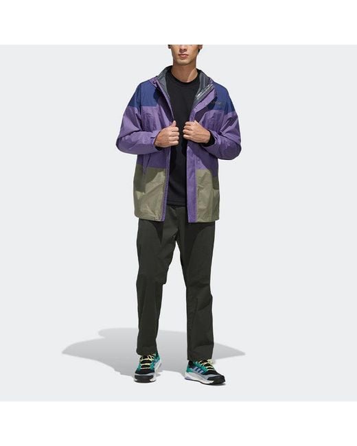 Adidas Purple Terrex Xplr Rain 2.5 J Outdoor Sports Waterproof Colorblock Hooded Jacket for men