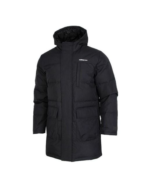 Adidas Black Neo M Wint Dwn Prka Windproof Stay Warm Mid-Length Sports Hooded Down Jacket for men