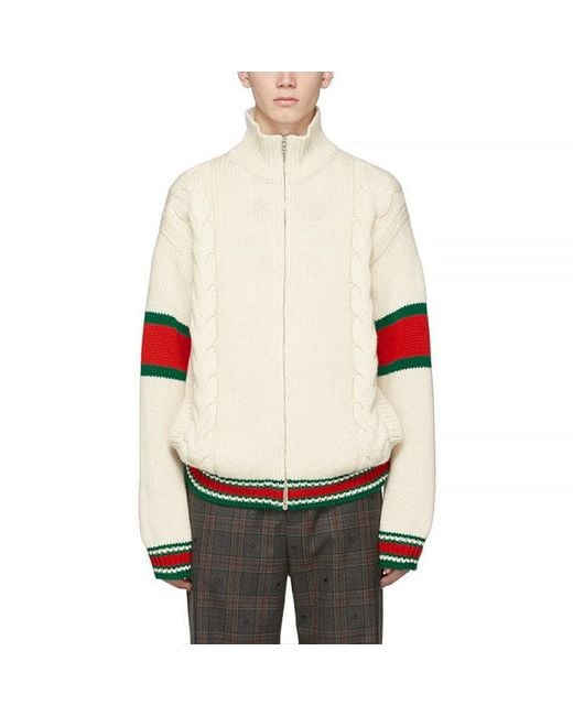 Gucci Natural Cable Knit Bomber Jacket for men