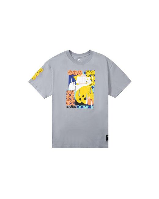 Nike Gray Smiling Face Basketball Pattern Printing Breathable Sports Short Sleeve Wolf T-Shirt for men