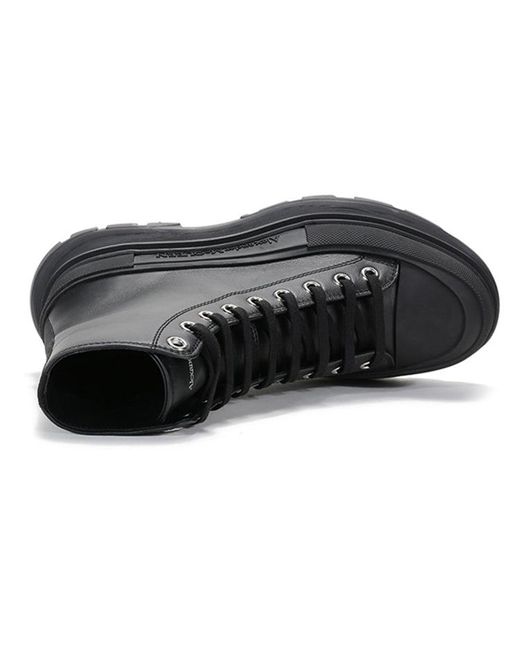 McQueen Black Tread Slick Lace Up Boot 'Triple Leather' for men