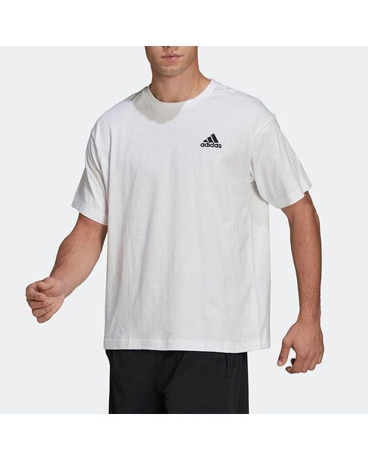 Adidas White Logo Solid Color Round Neck Loose Short Sleeve Couple Style for men