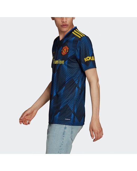 Adidas Blue Manchester United 21/22 Third Jersey 'Glow' for men
