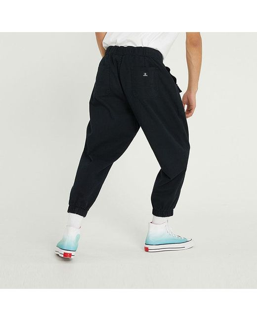 Converse Black Solid Color Woven Bundle Feet Lacing Casual Pants/Trousers for men