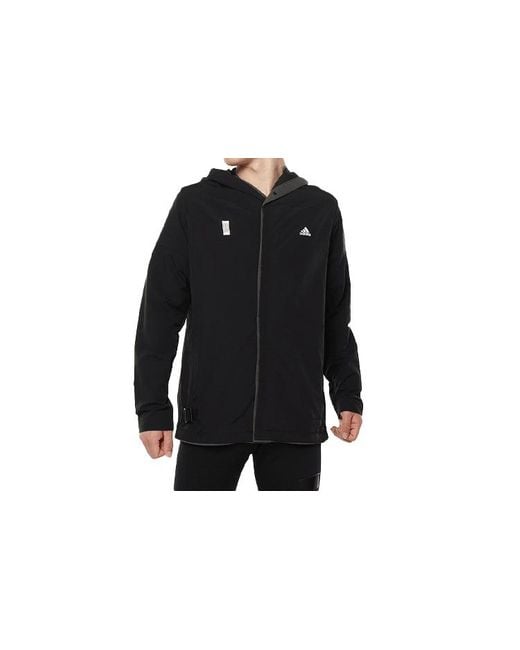Adidas Black Sports Zipper Woven Long Sleeves Logo Jacket for men
