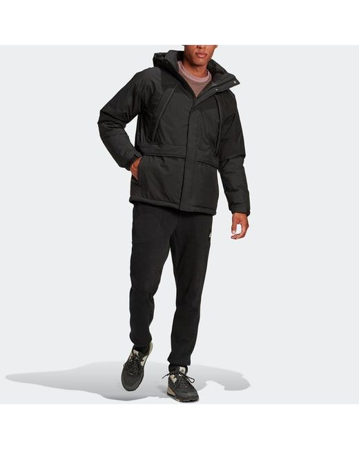 Adidas Black Stay Warm Outdoor Sports Zipper Hooded Down Jacket for men