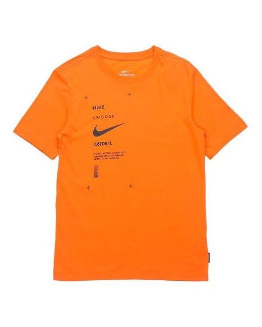 Nike Orange Sportswear Swoosh Club Printing Alphabet Sports Round Neck Short Sleeve for men