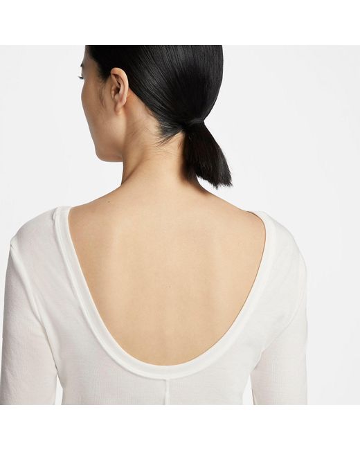 Nike White (Wmns) Sportswear Chill Knit Tight Scoop-Back Long-Sleeve Mini-Rib Top (Asia Sizing)