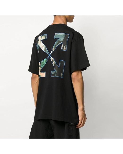 Off-White c/o Virgil Abloh Black Caravaggio Painting Pattern Solid Color Short Sleeve Loose Fit for men