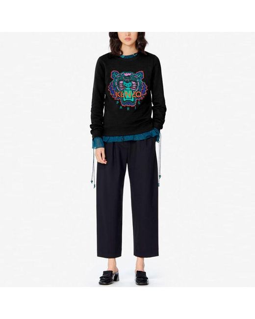 KENZO Blue (Wmns) Embroidered Tiger Head Round Neck Hoodie