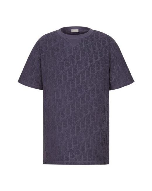 Dior Blue Ss21 Oblique Printing Cotton Round Neck Short Sleeve for men