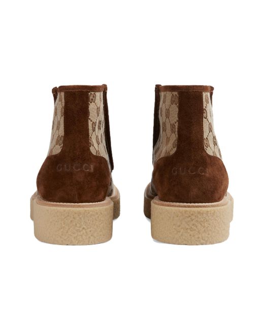 Gucci Brown Gg Canvas Suede Lace-Up Ankle Boot for men