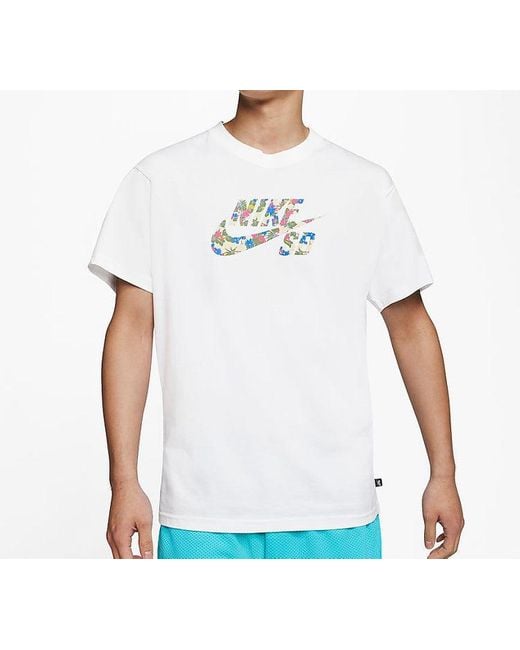 Nike White Sb Flowers Logo Skateboard Short Sleeve for men