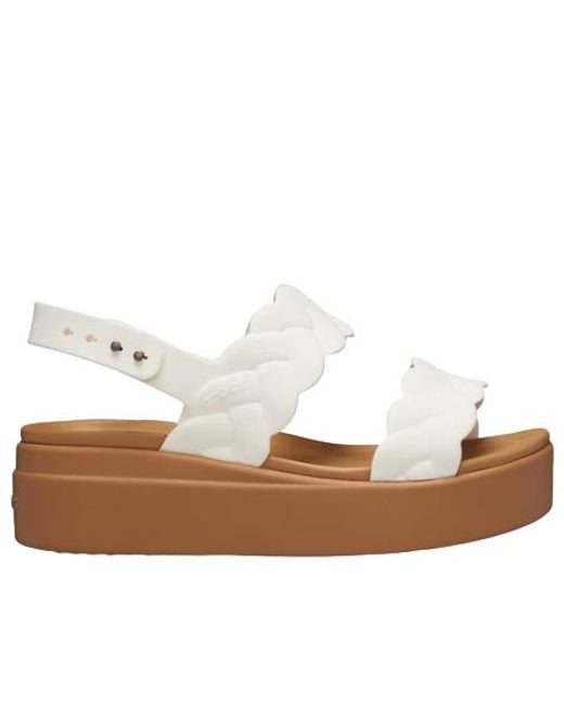 CROCSTM White Brooklyn Low Wedges Platform Sandals Chalk Woven 209977-0Wv
