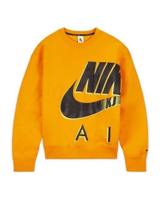 Nike Yellow Air X Kim Jones Crossover Logo Printing Fleece Round Neck Us Edition Couple Style for men
