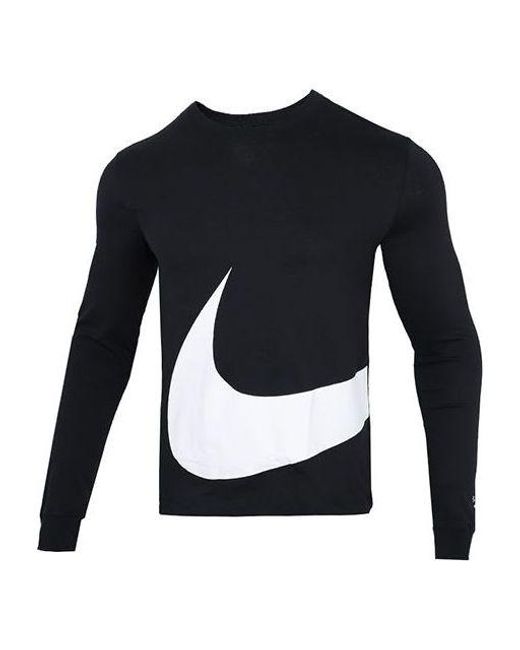 Nike Black Sportswear Contrasting Colors Large Logo Round Neck Sports Long Sleeves for men
