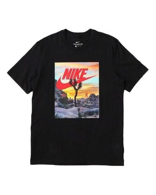Nike Black Sportswear Printing Pattern Round Neck Short Sleeve for men