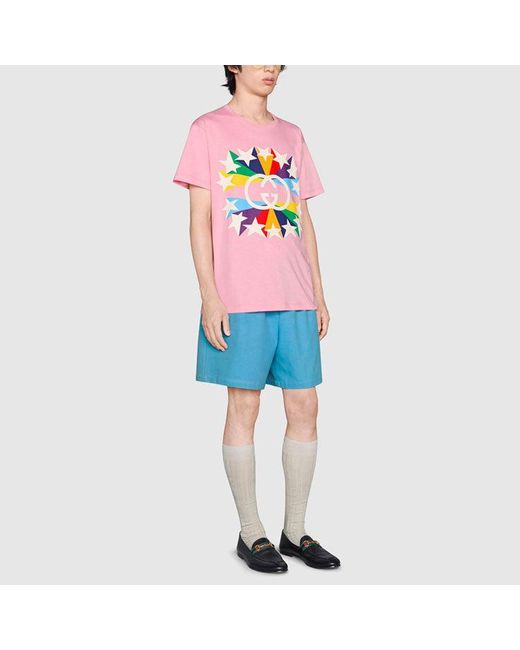 Gucci Pink Ss21 G Printing Cotton Short Sleeve for men