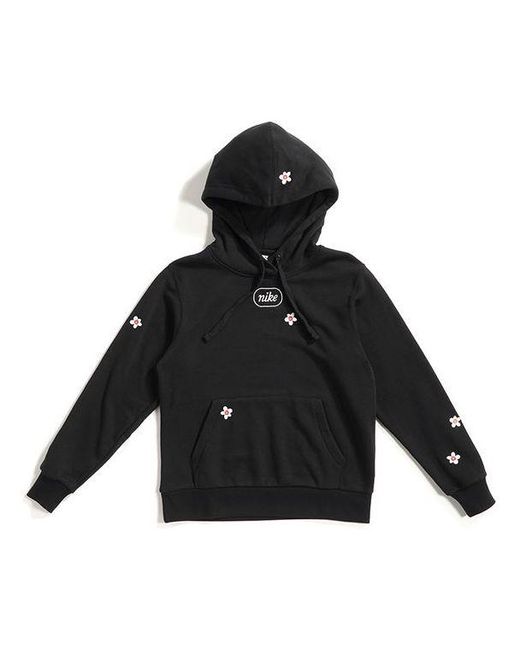 Nike Black (Wmns) Flc Emb Fruit Small Embroidered Hooded Long Sleeves Pullover