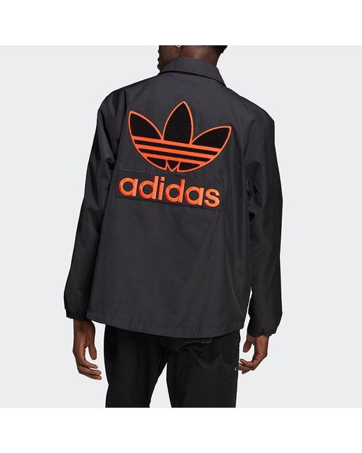 Adidas Black Originals Big Trfl Jkt Athleisure Casual Sports Embroidered Logo Woven Jacket for men