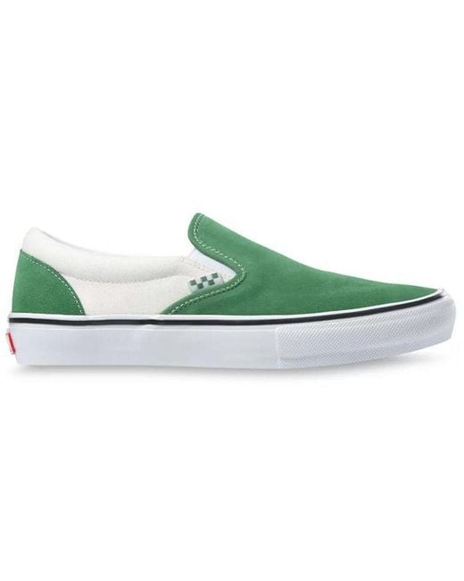 Vans Green Slip-On Turn Fur Splicing Low Top Casual Canvas Skate Shoes Retro for men