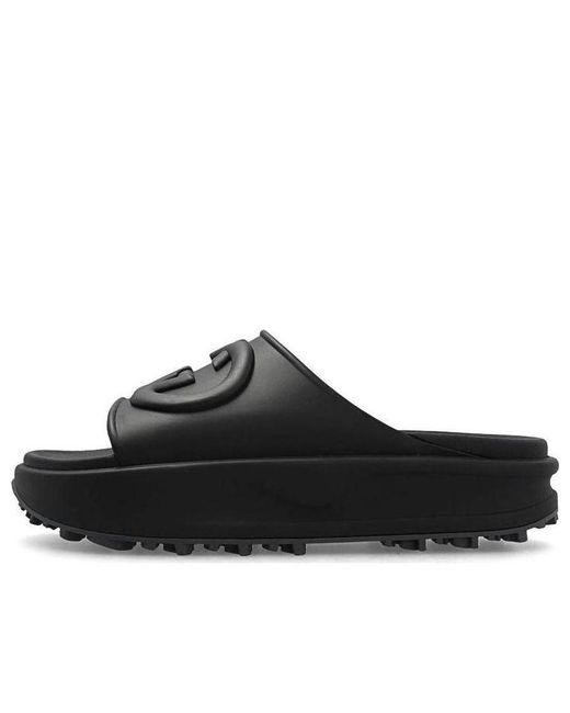 Gucci Black Miami Logo-embossed Rubber Sliders for men