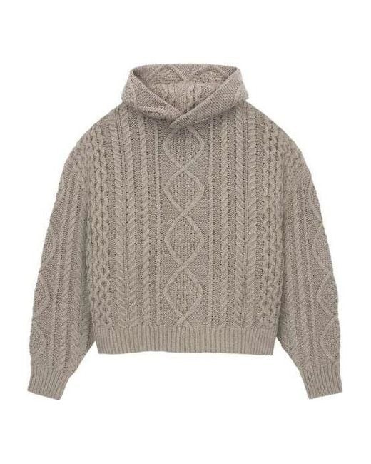 Fear Of God Gray Fw23 Cable Knit Hoodie 'Core Heather' for men