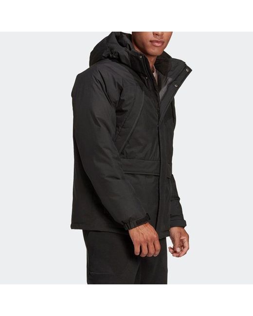 Adidas Black Stay Warm Outdoor Sports Zipper Hooded Down Jacket for men