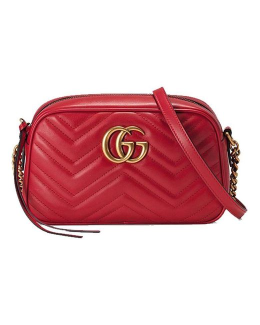Gucci gg Marmont Gold Logo Leather Chain Small Red Classic Shoulder  Messenger Bag | Lyst