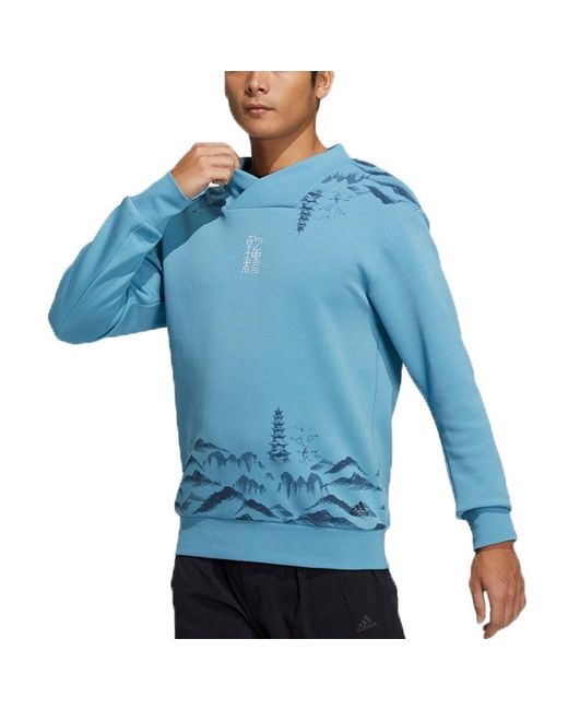 Adidas Blue Wj Story Swt Martial Arts Series Ink Printing V Sports Pullover for men