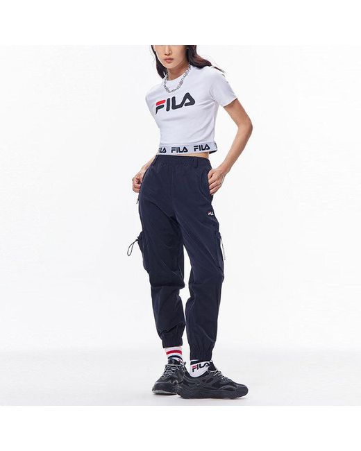 Fila White (Wmns) Logo Print Short Sports Short Sleeve