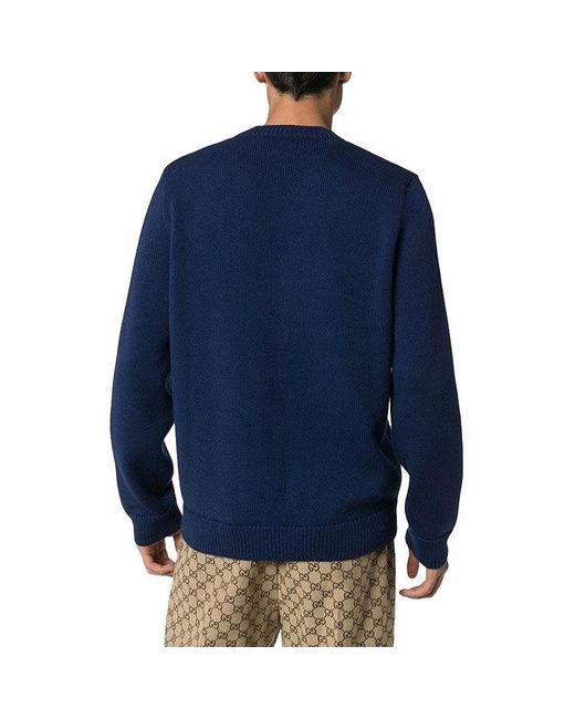 Gucci Blue Gg V-Neck Wool Sweater