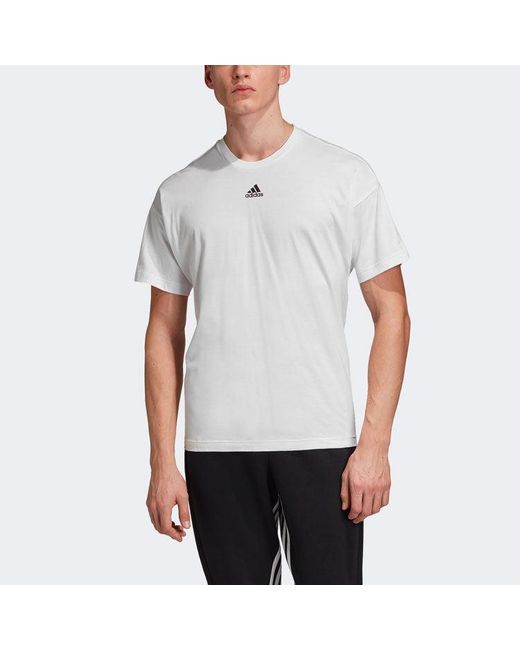 Adidas White M Mh 3S Tee Stripe Sports Round Neck Short Sleeve for men