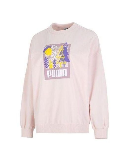 PUMA Pink Ff Bubble Sleeve Crew Neck Sweatshirt