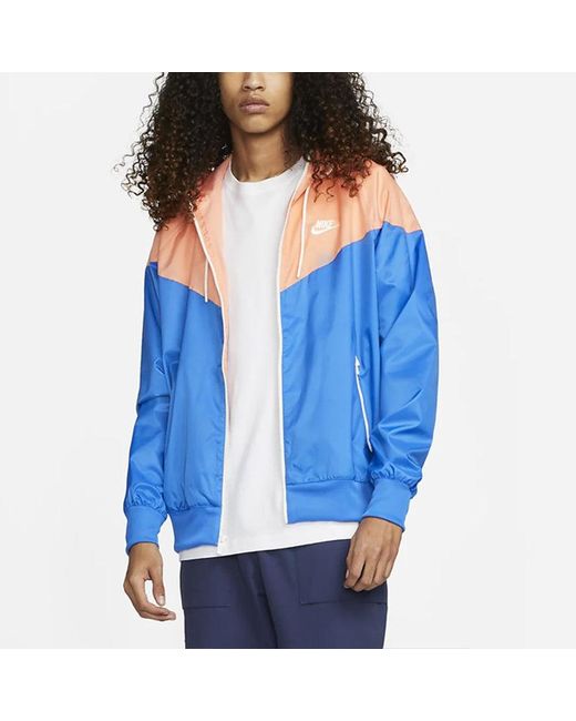 Nike Blue Colorblock Zipper Windproof Hooded Jacket for men