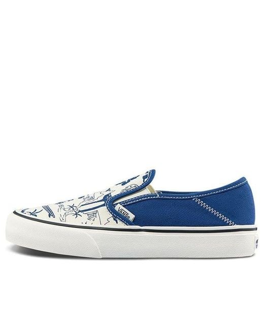Vans Blue Slip-On Sf Classic Casual Skateboarding Shoes Funny Printing for men