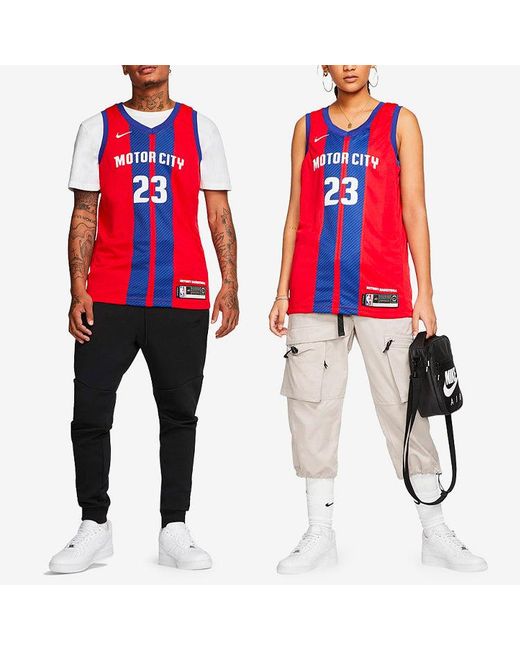 Nike Red Nba City Version 20-21 Season Detroit Pistons 23 Alphabet Printing Basketball Vest for men