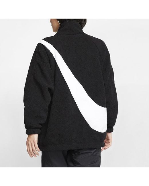Nike Black (Wmns) Big Swoosh Large Logo Lamb's Wool Reversible Jacket Us Edition