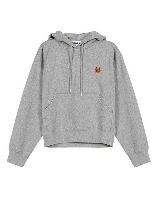KENZO Gray (Wmns) Fw20 Small Tiger Head Loose Hooded Long Sleeves Hoodie Pearl