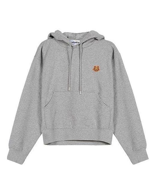 KENZO Gray (Wmns) Fw20 Small Tiger Head Loose Hooded Long Sleeves Hoodie Pearl
