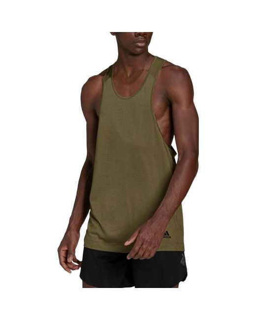 Adidas Solid Color Straight Round Neck Sports Olive Green Vest for men