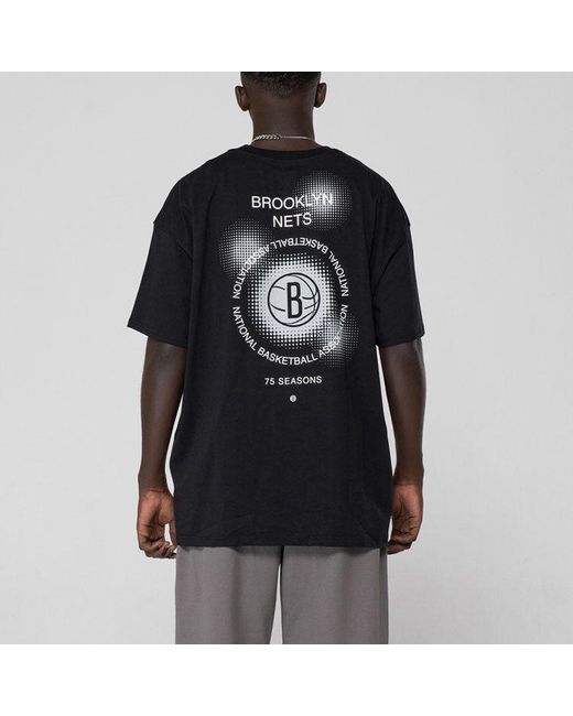 Nike Black Brooklyn Nets Geometry Pattern Logo Printing Round Neck Short Sleeve T-Shirt for men