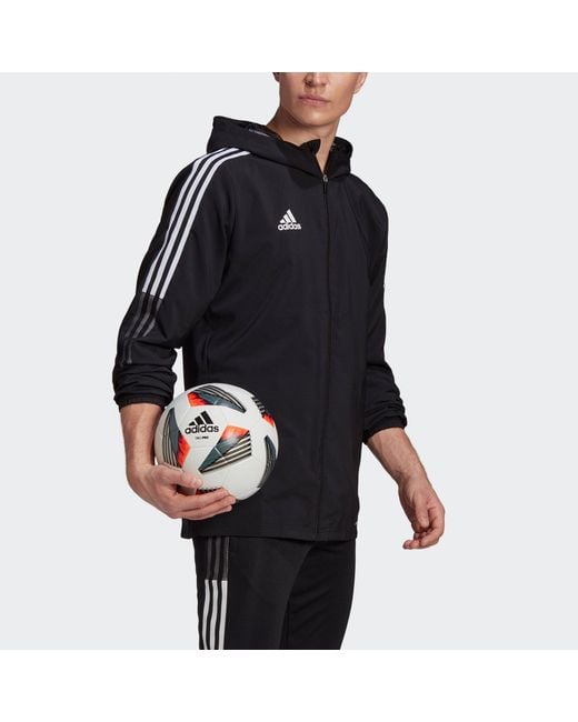 Adidas Blue Tiro21 Wb Soccer/Football Training Sports Hooded Logo Jacket for men