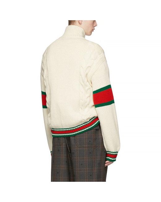 Gucci Natural Cable Knit Bomber Jacket for men