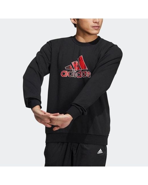 Adidas Black Cny Gfx Crew1 Limited Logo Printing Sports Round Neck Pullover for men