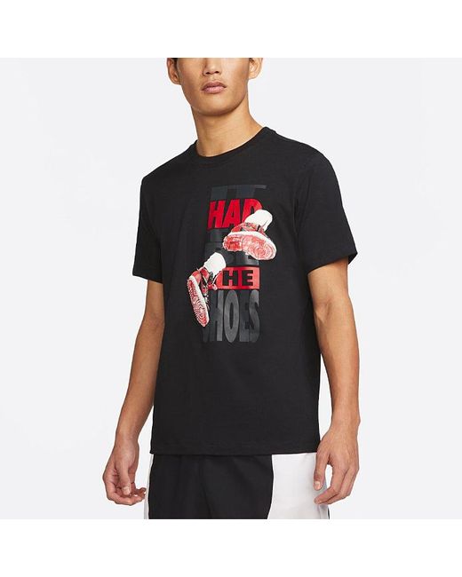 Nike Black The Shoes Printing Sports Round Neck Short Sleeve for men